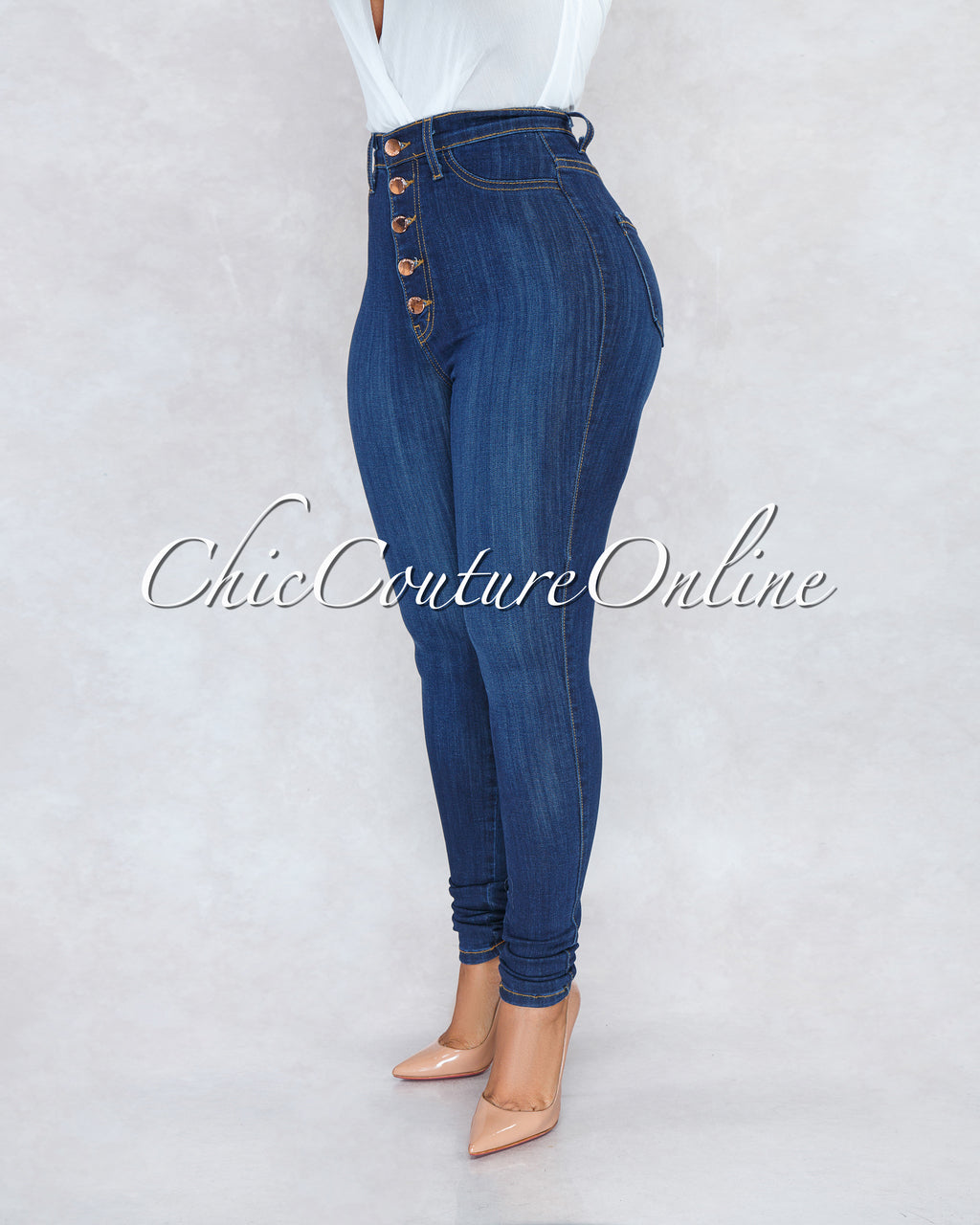 *Kiana Indigo Denim Button Up High Waist Skinny Jeans