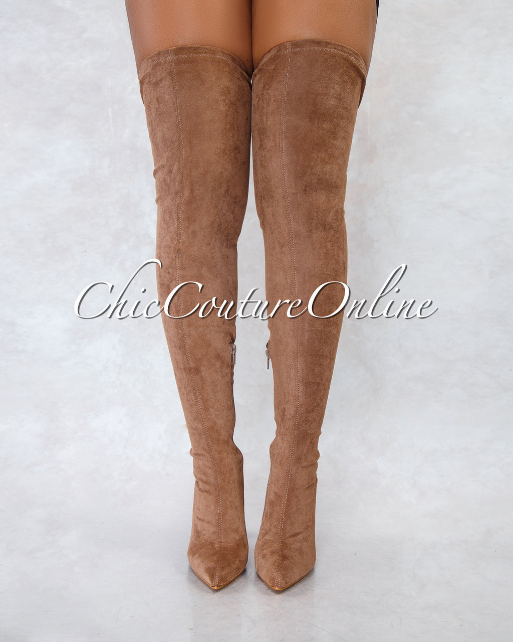 *Veera Taupe Faux Suede Over-The-Knee Boots
