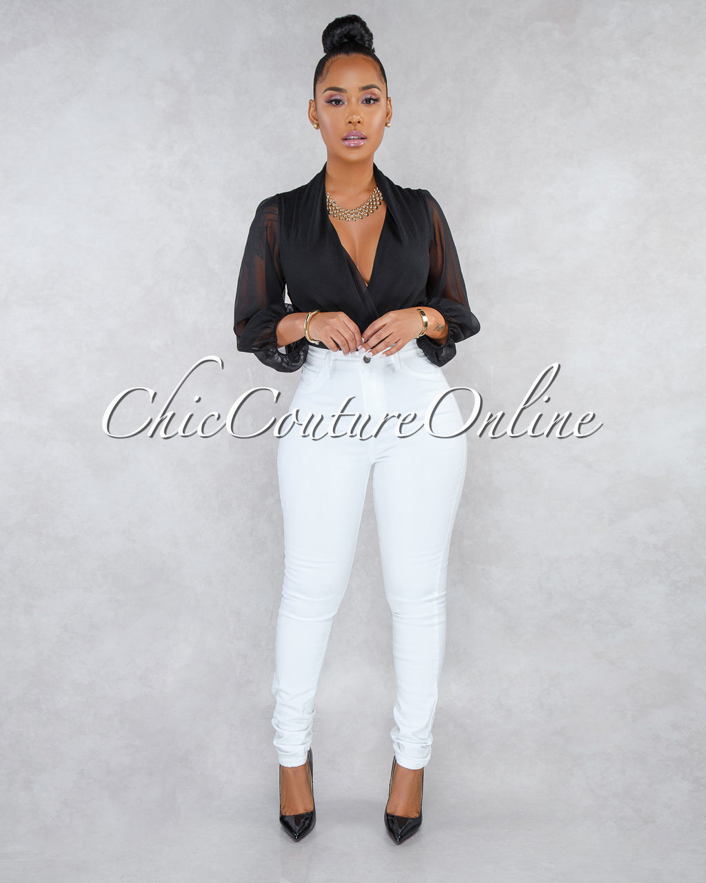 *Dariel White Denim High-Waist Skinny Jeans