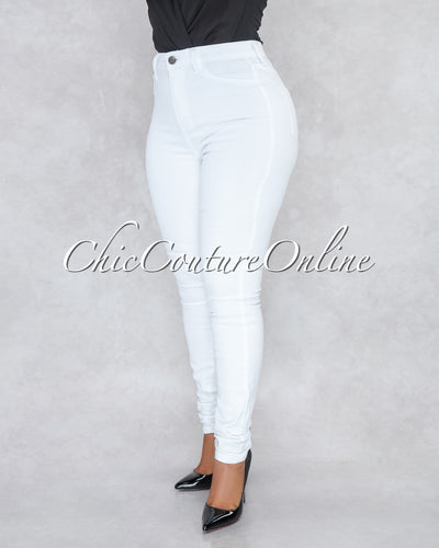 *Dariel White Denim High-Waist Skinny Jeans