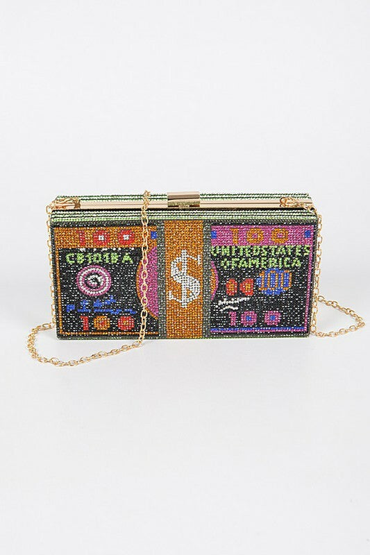 CashMoney Black Accent Rhinestones Clutch Bag